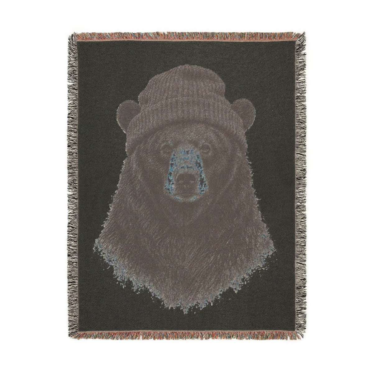 Black Bear Woven Blanket, Rustic Mountain Cabin Throw, Wildlife Nature Home Decor