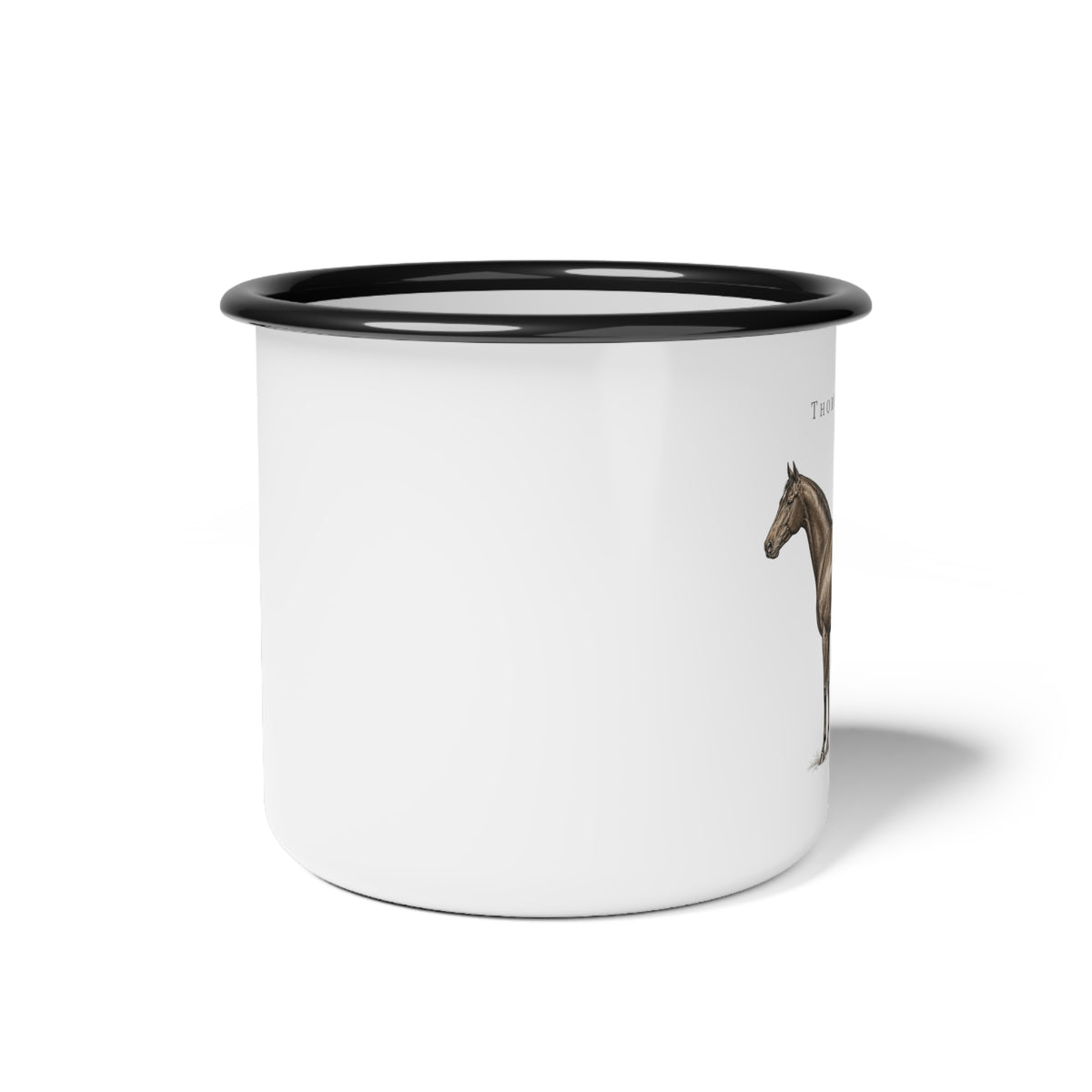 Thoroughbred Horse Enamel Mug, Racehorse Coffee Cup, Equestrian Horse Racing Gift