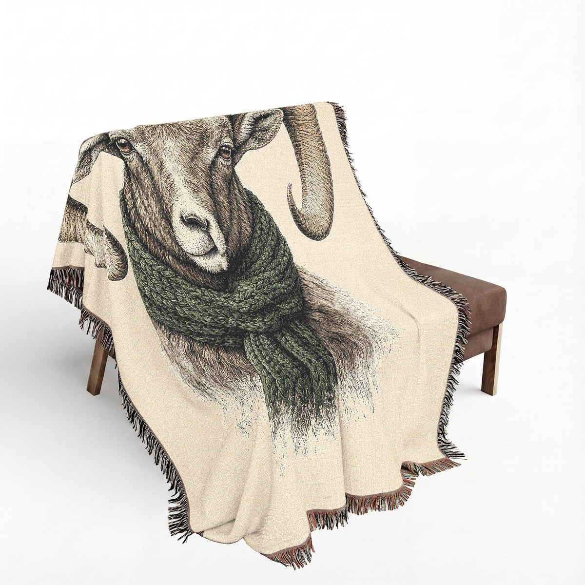 Bighorn Sheep Woven Blanket, Rustic Mountain Cabin Throw, Wildlife Ram Nature Home Decor