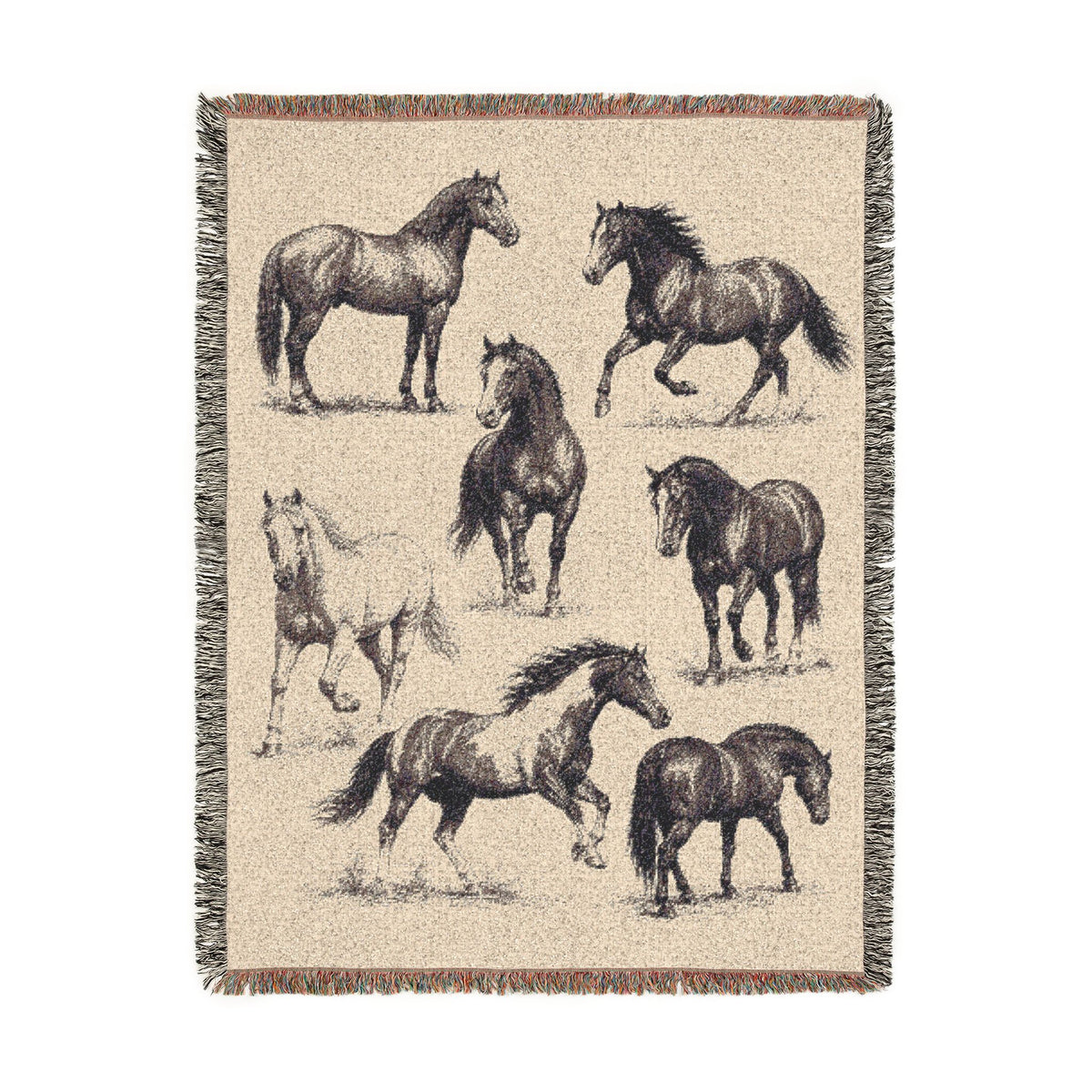 Western Horse Woven Blanket, Quarter & Paint Horse Throw, Rustic Ranch Country Home Decor