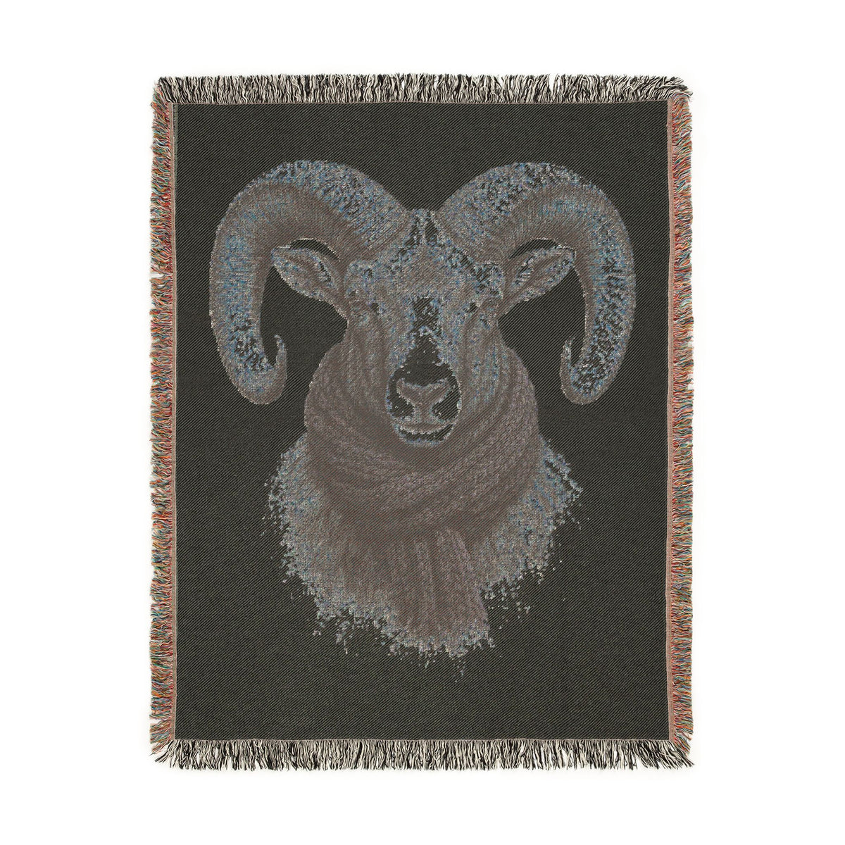 Bighorn Sheep Woven Blanket, Rustic Mountain Cabin Throw, Wildlife Ram Nature Home Decor