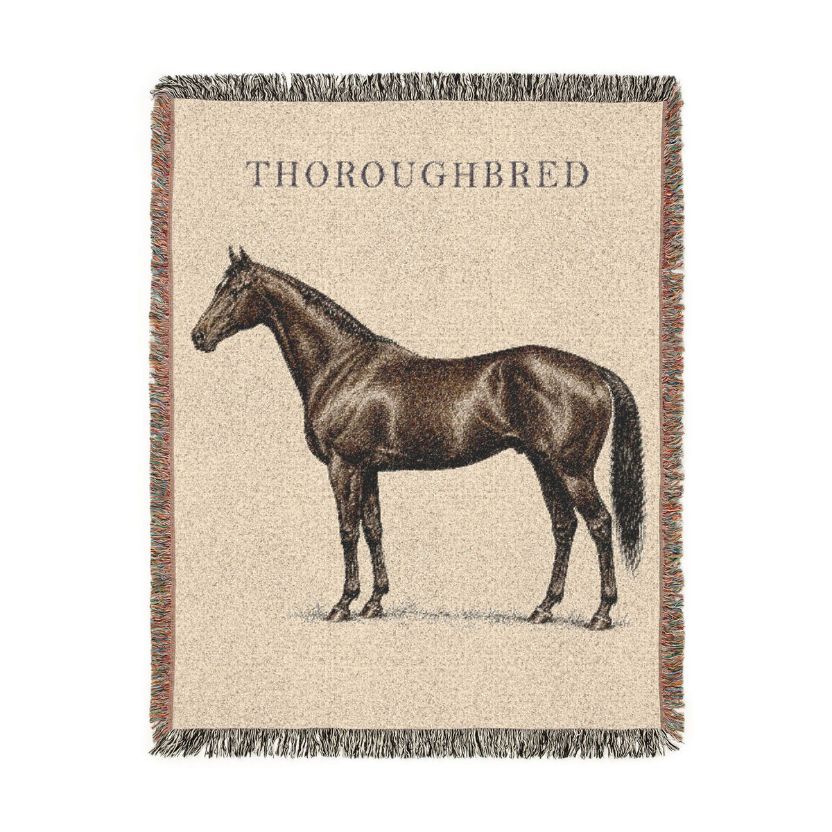 Thoroughbred Horse Woven Blanket, Racehorse Equestrian Throw, Rustic Horse Racing Home Decor