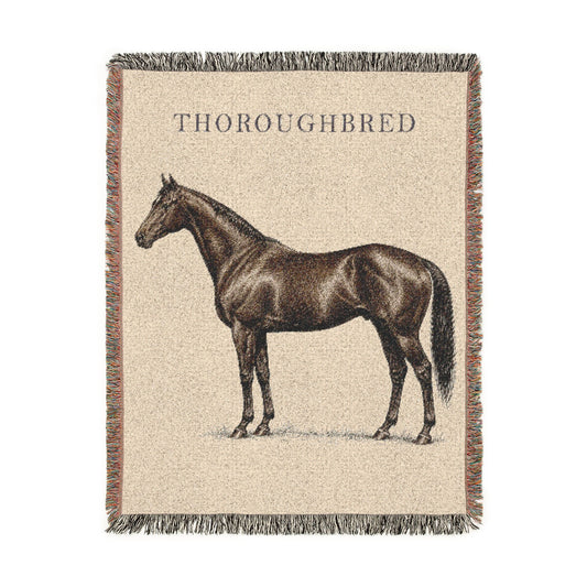 Thoroughbred Horse Woven Blanket, Racehorse Equestrian Throw, Rustic Horse Racing Home Decor