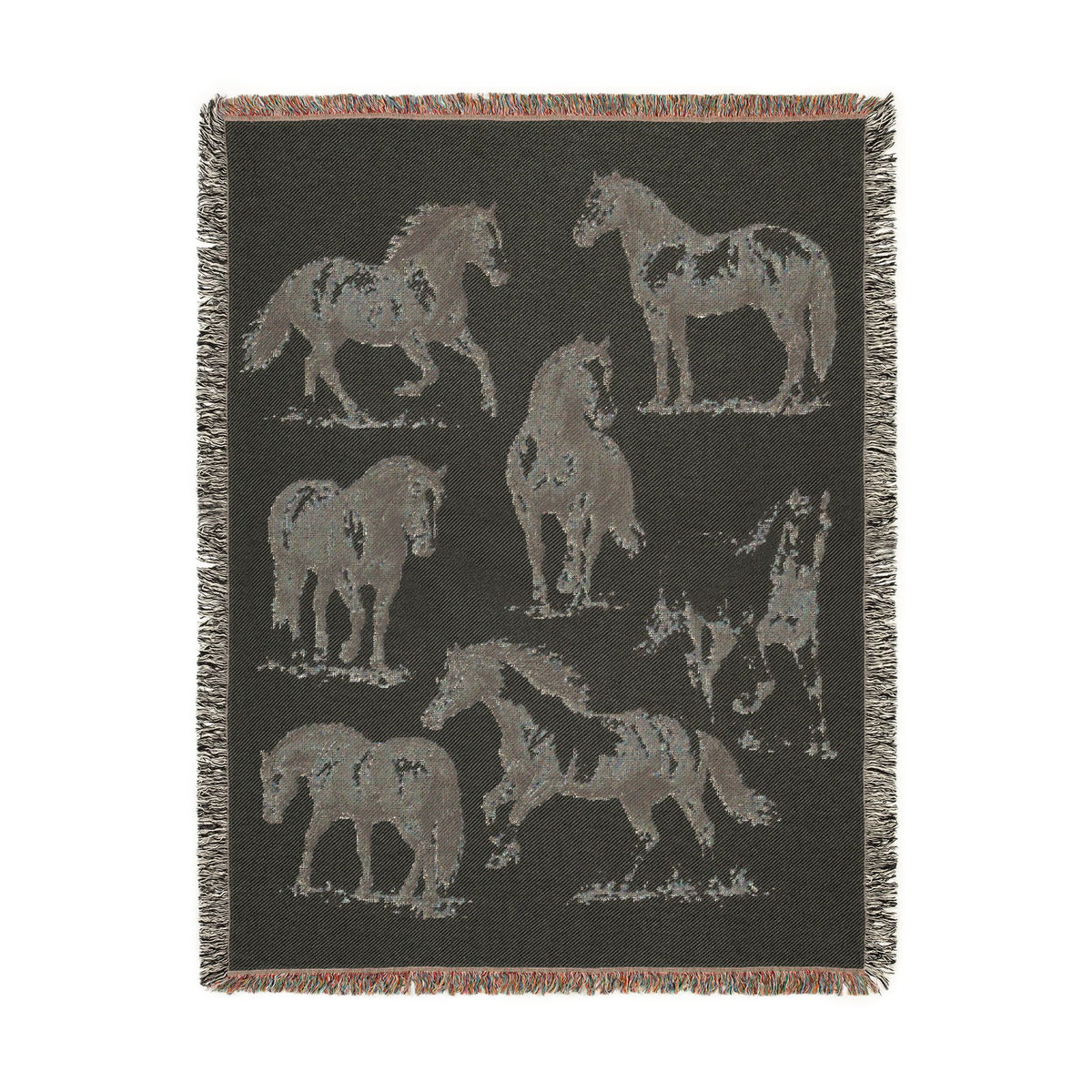 Western Horse Woven Blanket, Quarter & Paint Horse Throw, Rustic Ranch Country Home Decor