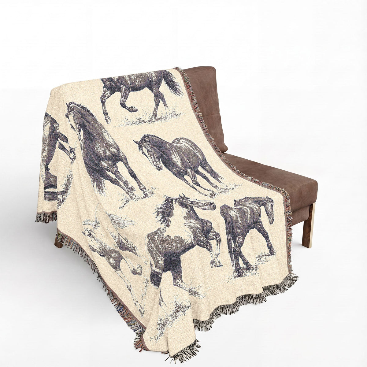 Western Horse Woven Blanket, Quarter & Paint Horse Throw, Rustic Ranch Country Home Decor