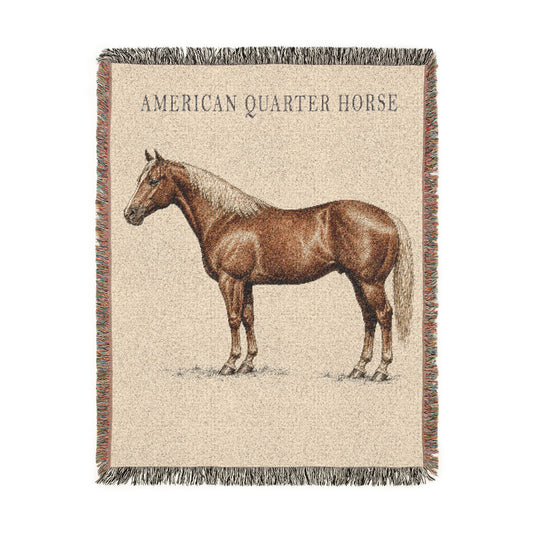American Quarter Horse Woven Blanket, Rustic Western Horse Throw, Country Ranch Home Decor