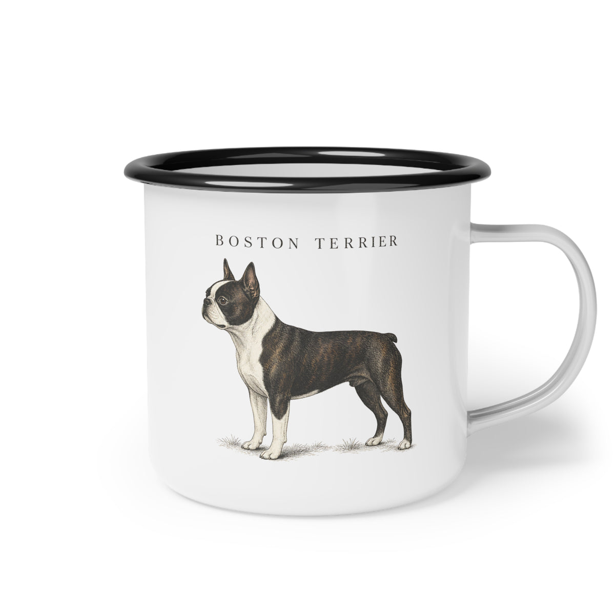 Boston Terrier Enamel Mug, Dog Breed Coffee Cup, Rustic Country Mug
