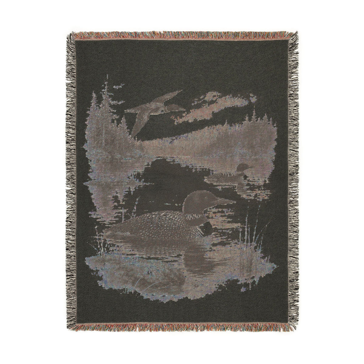 Loon Woven Blanket, Rustic Lake Cabin Throw, Northern Wildlife Nature Home Decor