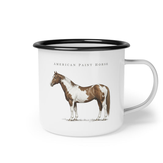 American Paint Horse Enamel Mug, Western Coffee Cup, Rustic Country Equestrian Gift