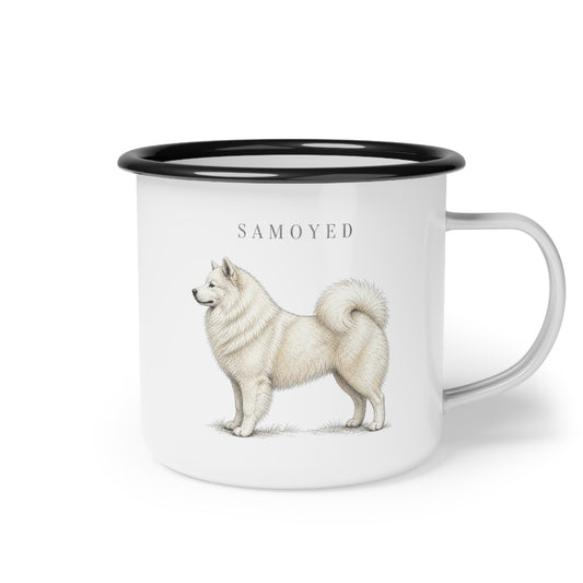 Samoyed Enamel Mug, Rustic Dog Coffee Cup, Northern Dog Breed