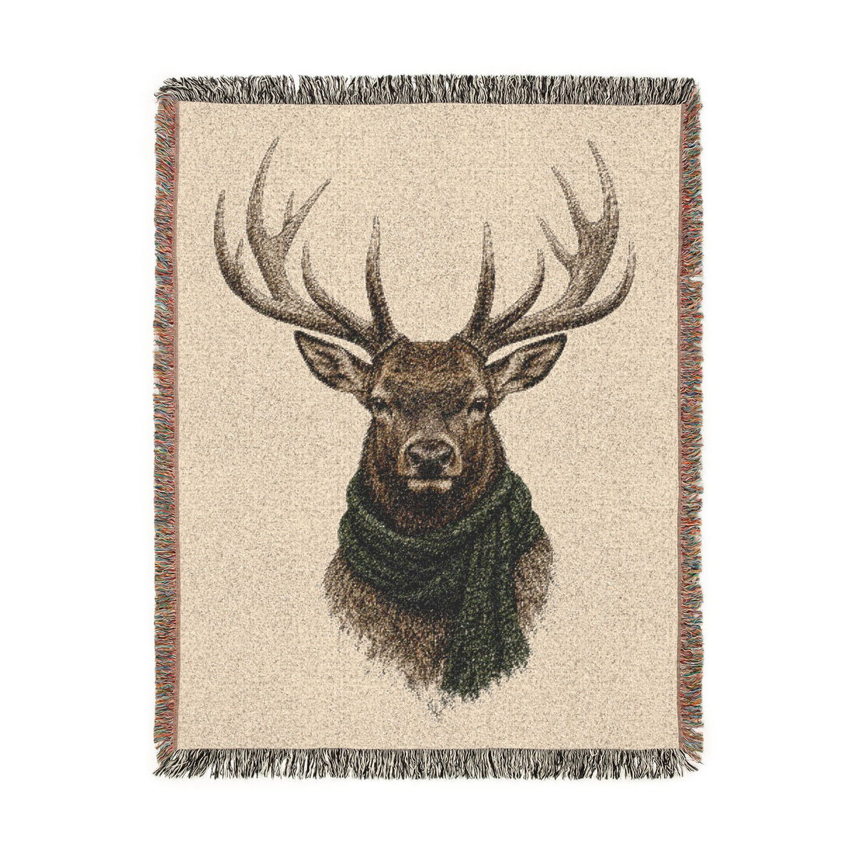 Deer Woven Blanket, Rustic Mountain Cabin Throw, Wildlife Buck Nature Home Decor