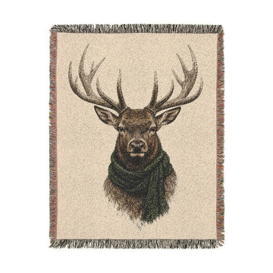 Deer Woven Blanket, Rustic Mountain Cabin Throw, Wildlife Buck Nature Home Decor