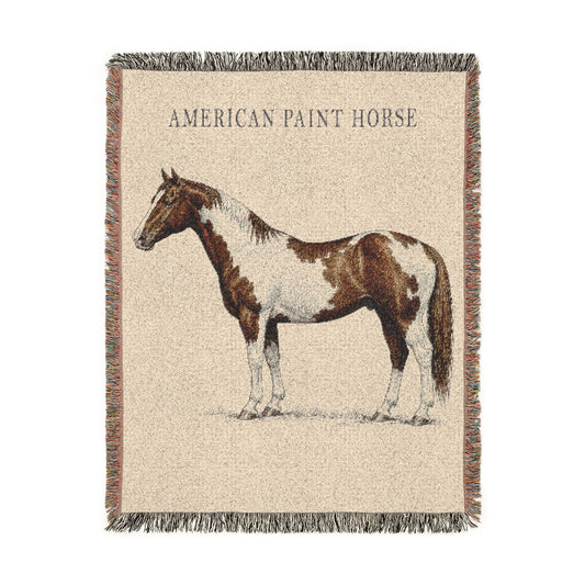 American Paint Horse Woven Blanket, Vintage Western Horse Throw, Rustic Equestrian Ranch Decor