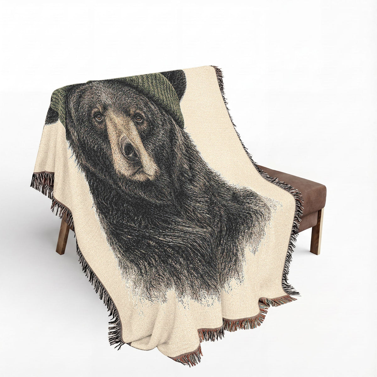 Black Bear Woven Blanket, Rustic Mountain Cabin Throw, Wildlife Nature Home Decor