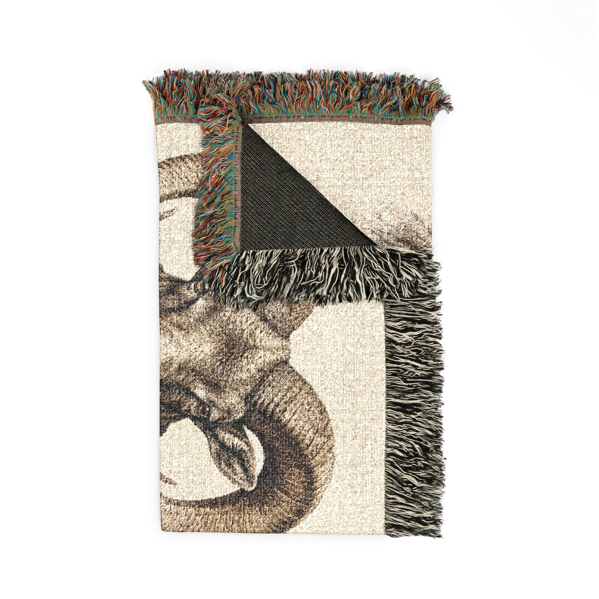 Bighorn Sheep Woven Blanket, Rustic Mountain Cabin Throw, Wildlife Ram Nature Home Decor
