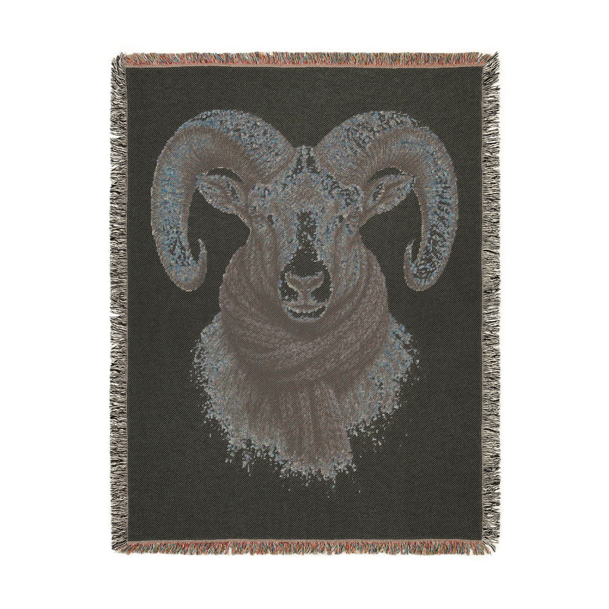 Bighorn Sheep Woven Blanket, Rustic Mountain Cabin Throw, Wildlife Ram Nature Home Decor