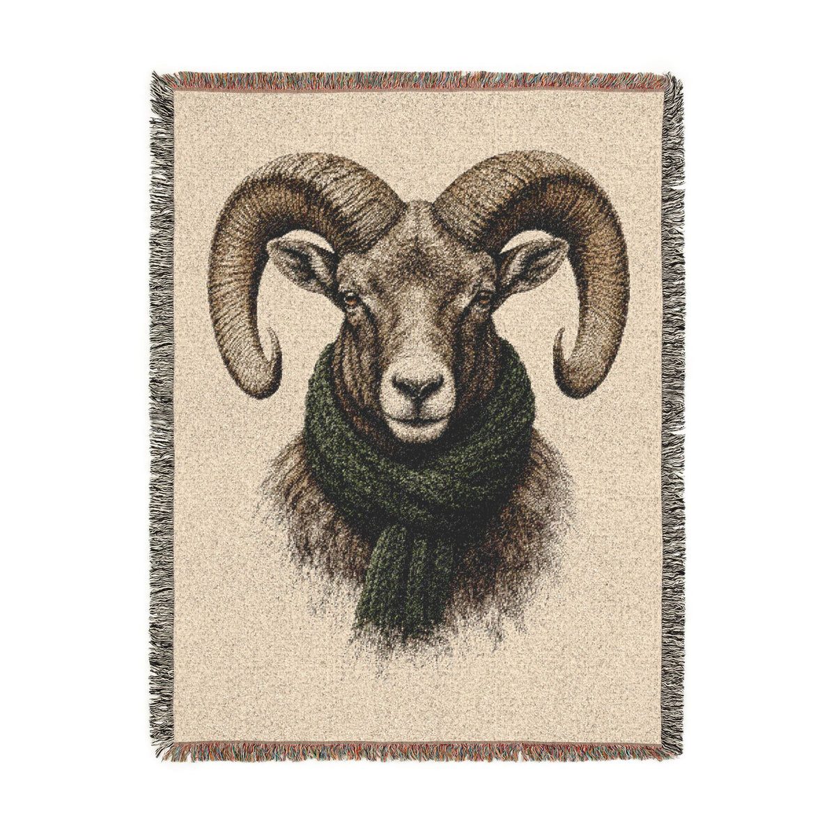 Bighorn Sheep Woven Blanket, Rustic Mountain Cabin Throw, Wildlife Ram Nature Home Decor