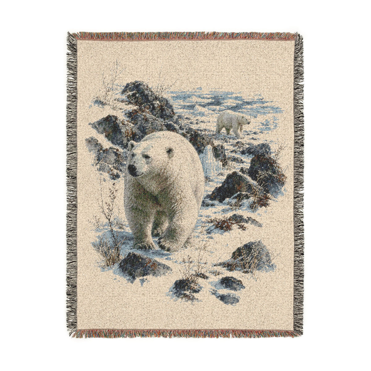 Polar Bear Woven Blanket, Northern Wildlife Throw, Rustic Arctic Winter Cabin Nature Decor