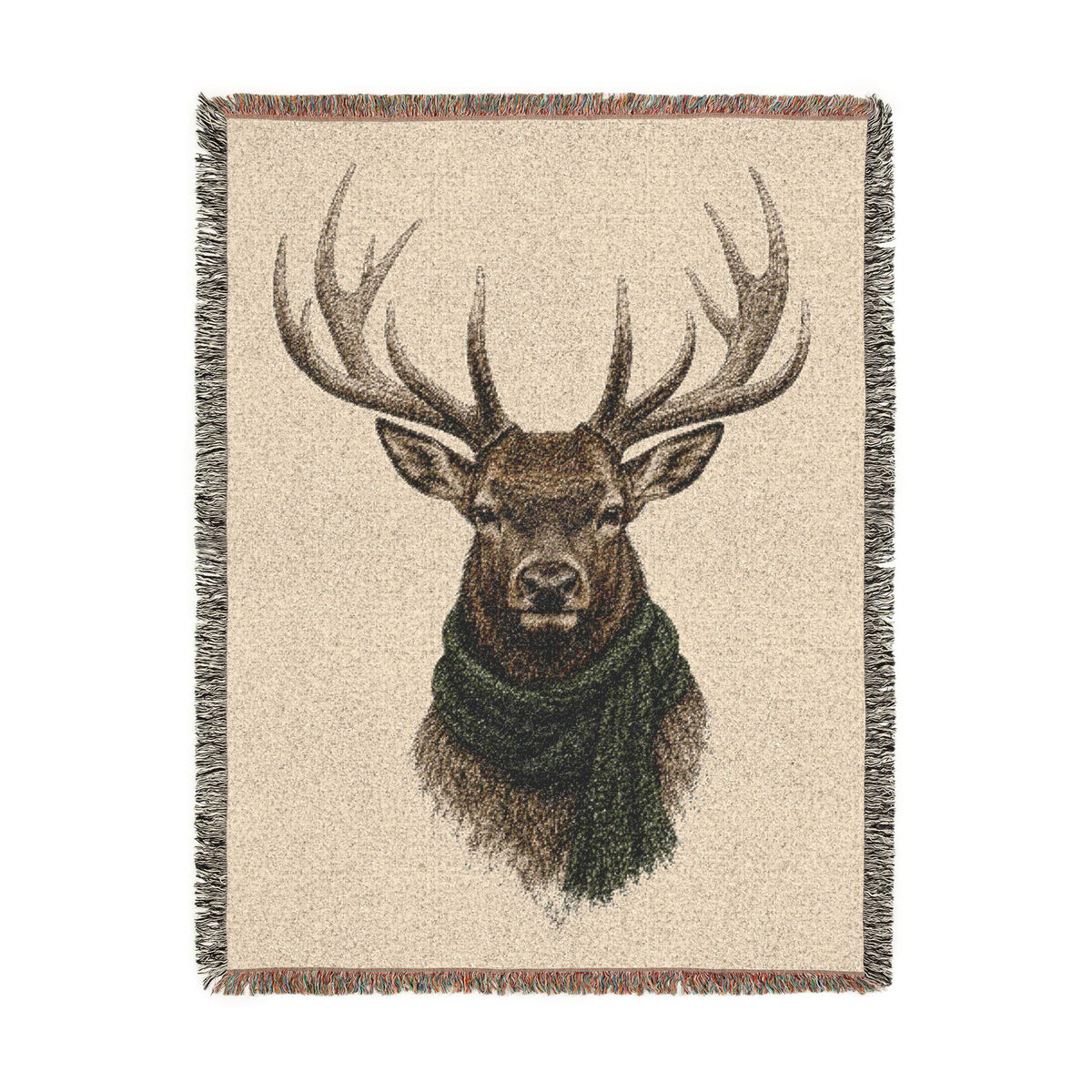 Deer Woven Blanket, Rustic Mountain Cabin Throw, Wildlife Buck Nature Home Decor