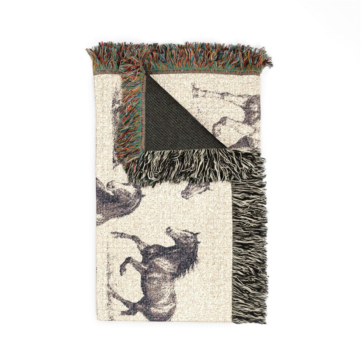 Western Horse Woven Blanket, Quarter & Paint Horse Throw, Rustic Ranch Country Home Decor