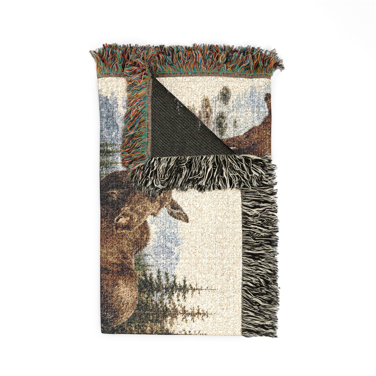 Moose Family Woven Blanket, Rustic Mountain Wildlife Throw, Cabin Lodge Nature Decor