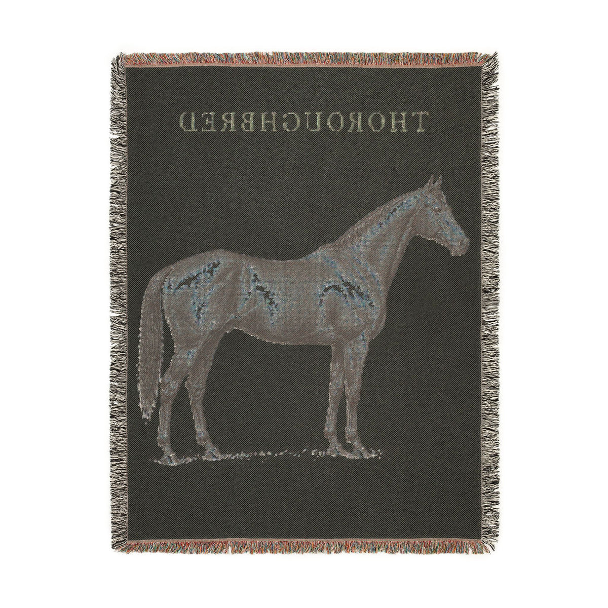 Thoroughbred Horse Woven Blanket, Racehorse Equestrian Throw, Rustic Horse Racing Home Decor