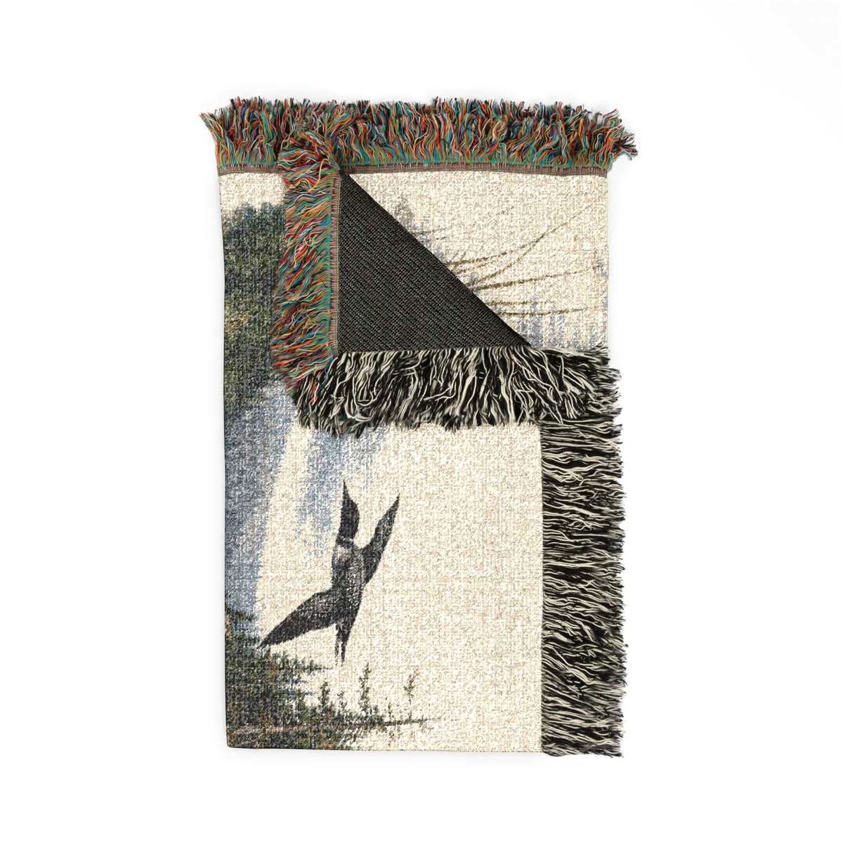 Loon Woven Blanket, Rustic Lake Cabin Throw, Northern Wildlife Nature Home Decor