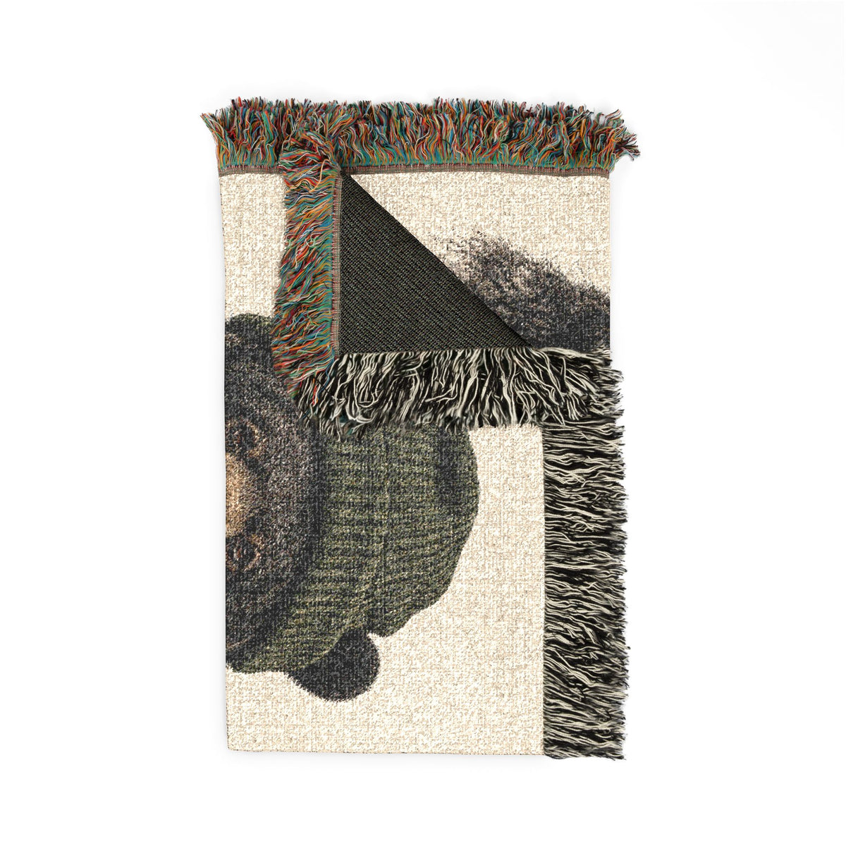 Black Bear Woven Blanket, Rustic Mountain Cabin Throw, Wildlife Nature Home Decor