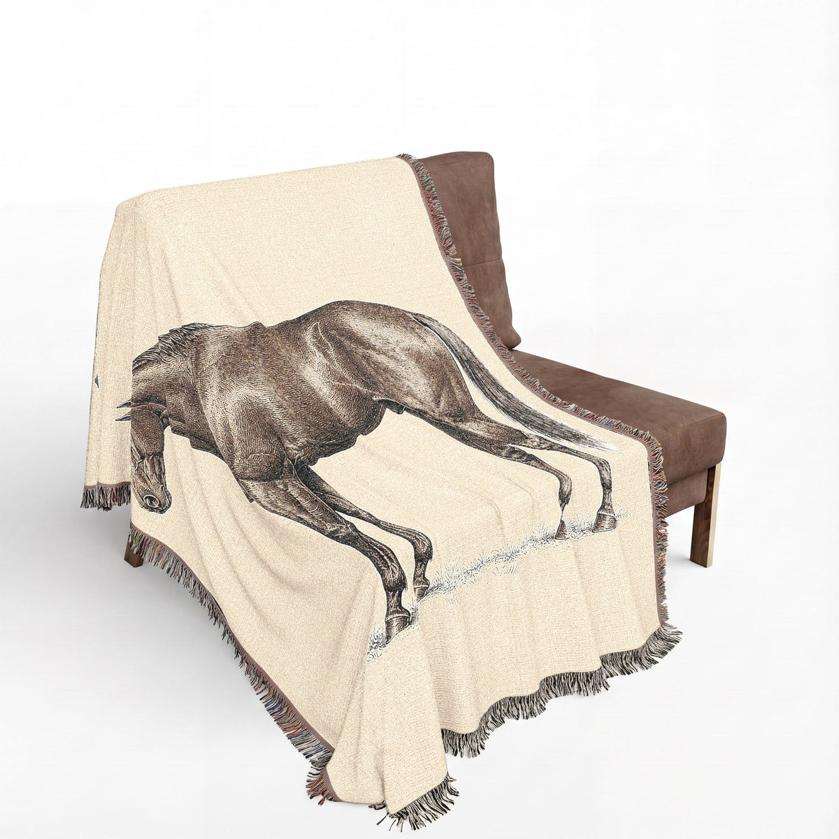 Thoroughbred Horse Woven Blanket, Racehorse Equestrian Throw, Rustic Horse Racing Home Decor