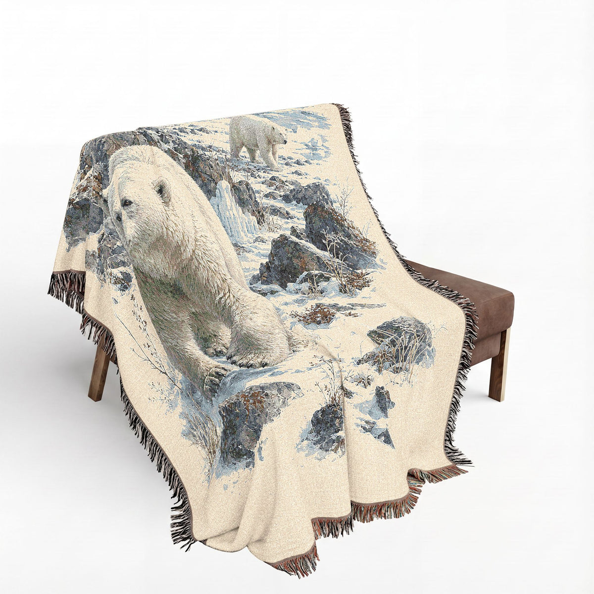 Polar Bear Woven Blanket, Northern Wildlife Throw, Rustic Arctic Winter Cabin Nature Decor