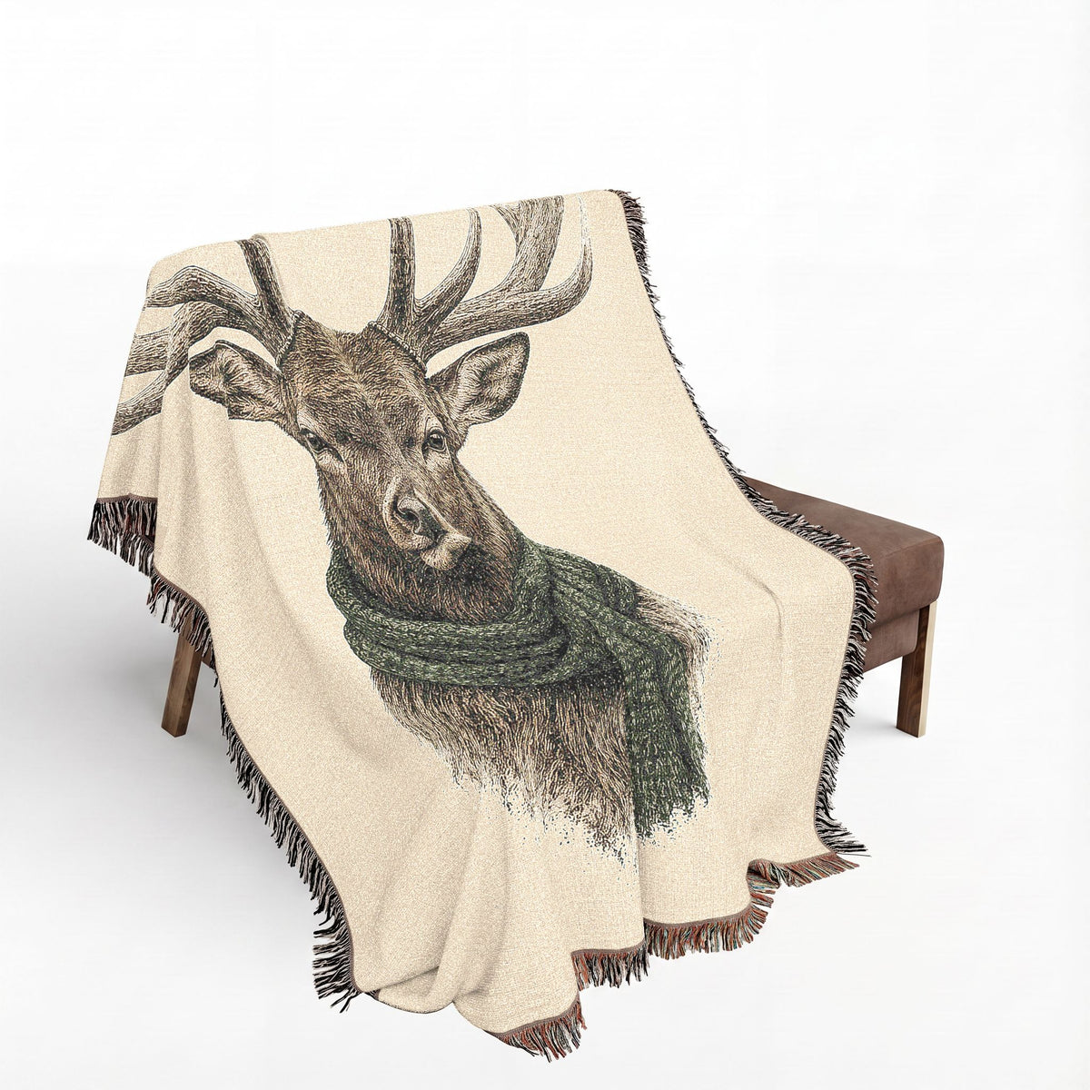 Deer Woven Blanket, Rustic Mountain Cabin Throw, Wildlife Buck Nature Home Decor