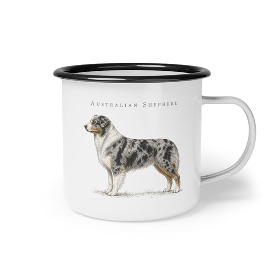 Australian Shepherd Enamel Mug, Rustic Aussie Dog Coffee Cup, Country Dog Lover Gift