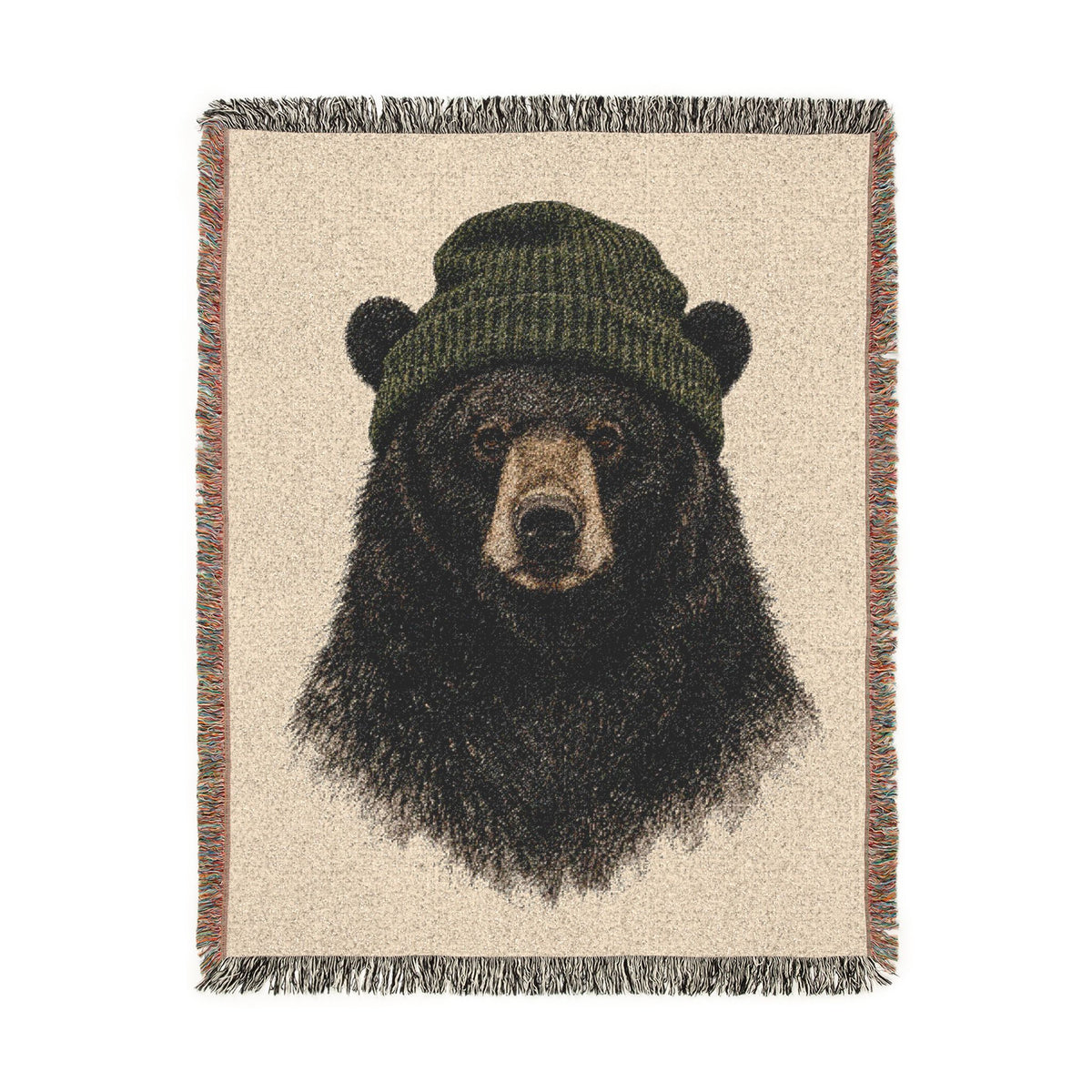 Black Bear Woven Blanket, Rustic Mountain Cabin Throw, Wildlife Nature Home Decor