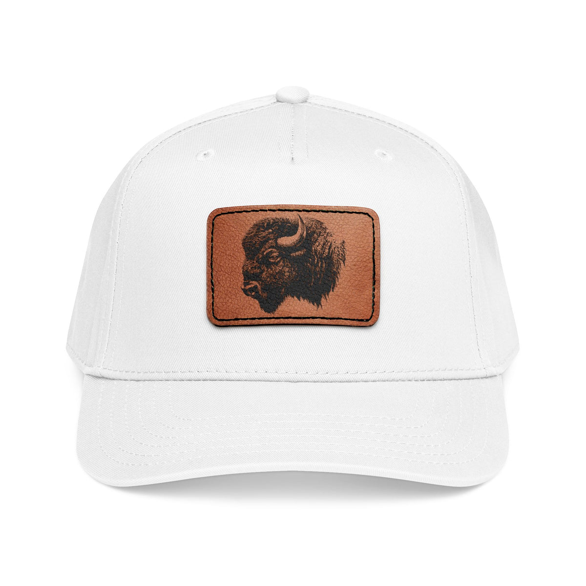 Bison Leather Patch Baseball Cap - Vintage Hat