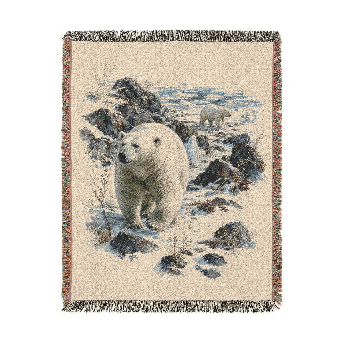 Polar Bear Woven Blanket, Northern Wildlife Throw, Rustic Arctic Winter Cabin Nature Decor