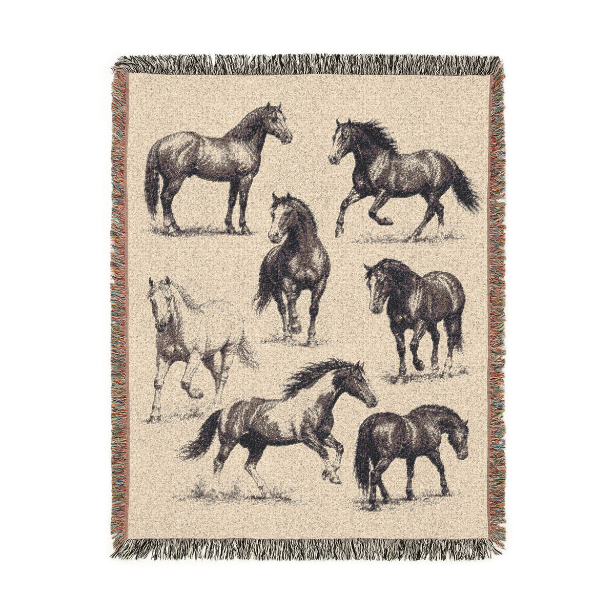 Western Horse Woven Blanket, Quarter & Paint Horse Throw, Rustic Ranch Country Home Decor