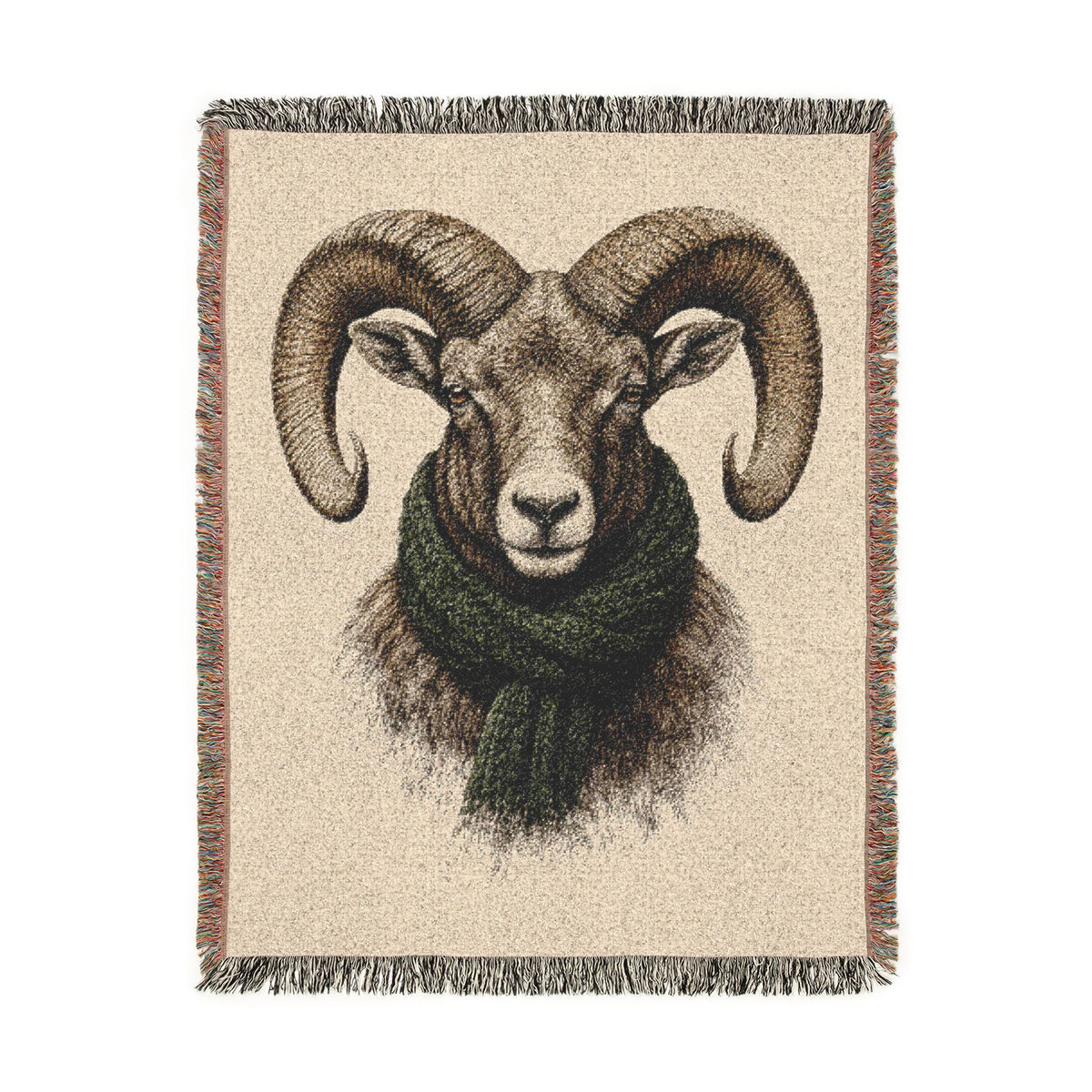 Bighorn Sheep Woven Blanket, Rustic Mountain Cabin Throw, Wildlife Ram Nature Home Decor