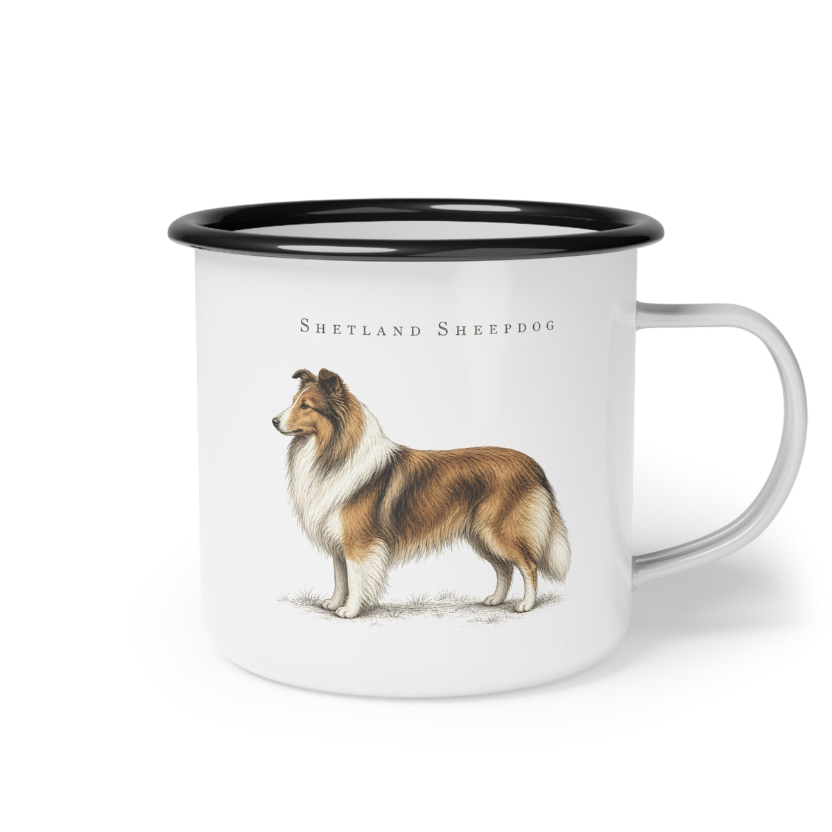 Shetland Sheepdog Enamel Mug, Sheltie Coffee Cup, Dog Breed Design, Rustic Country Kitchen Decor