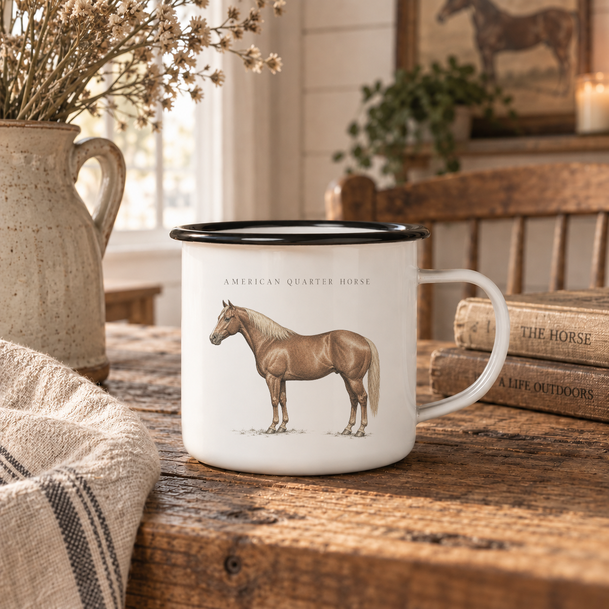 American Quarter Horse, Rancher Enamel Mug, Western Coffee Cup, Rustic Country Gift
