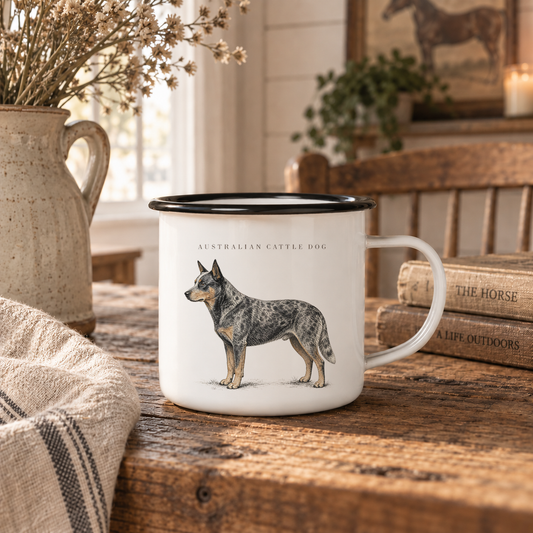 Australian Cattle Dog Enamel Mug, Blue Heeler Coffee Cup, Rustic Ranch Dog Gift