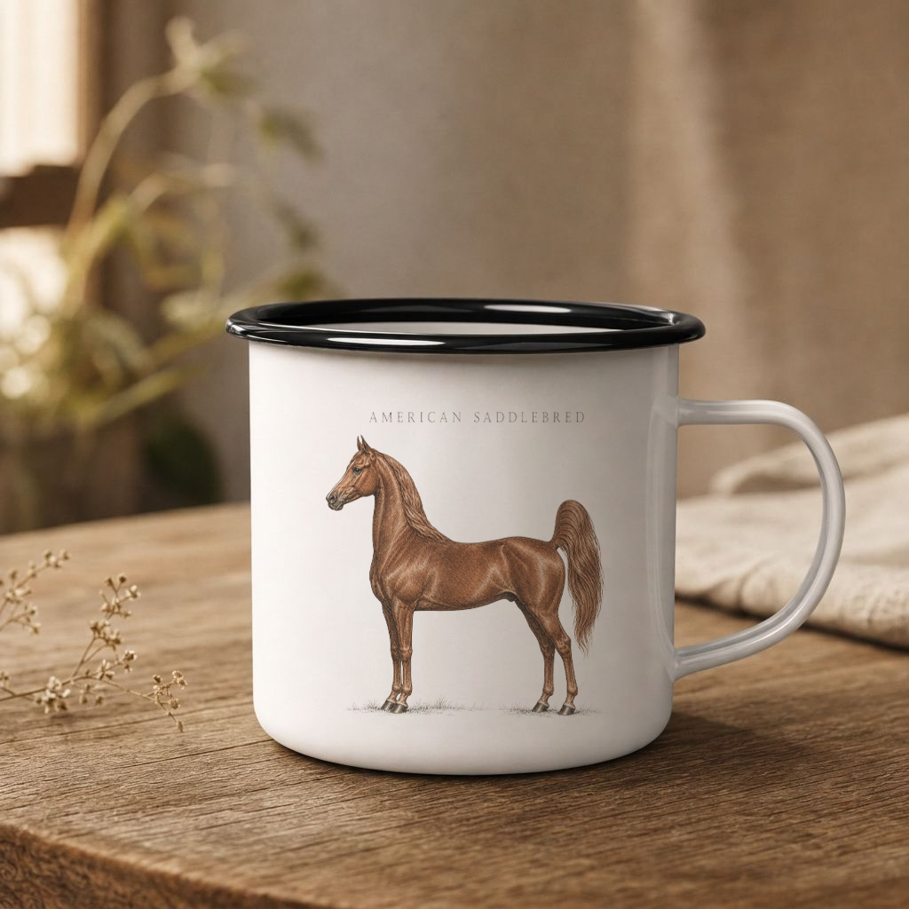 American Saddlebred Enamel Mug, Equestrian Horse Coffee Cup, Rustic Country Horse Gift