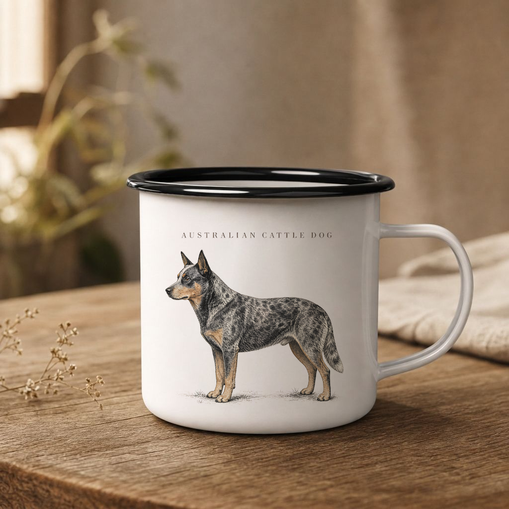 Australian Cattle Dog Enamel Mug, Blue Heeler Coffee Cup, Rustic Ranch Dog Gift