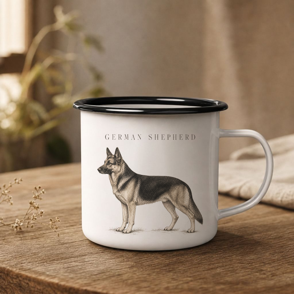 German Shepherd Enamel Mug, Rustic Dog Coffee Cup, Country Dog Lover Gift