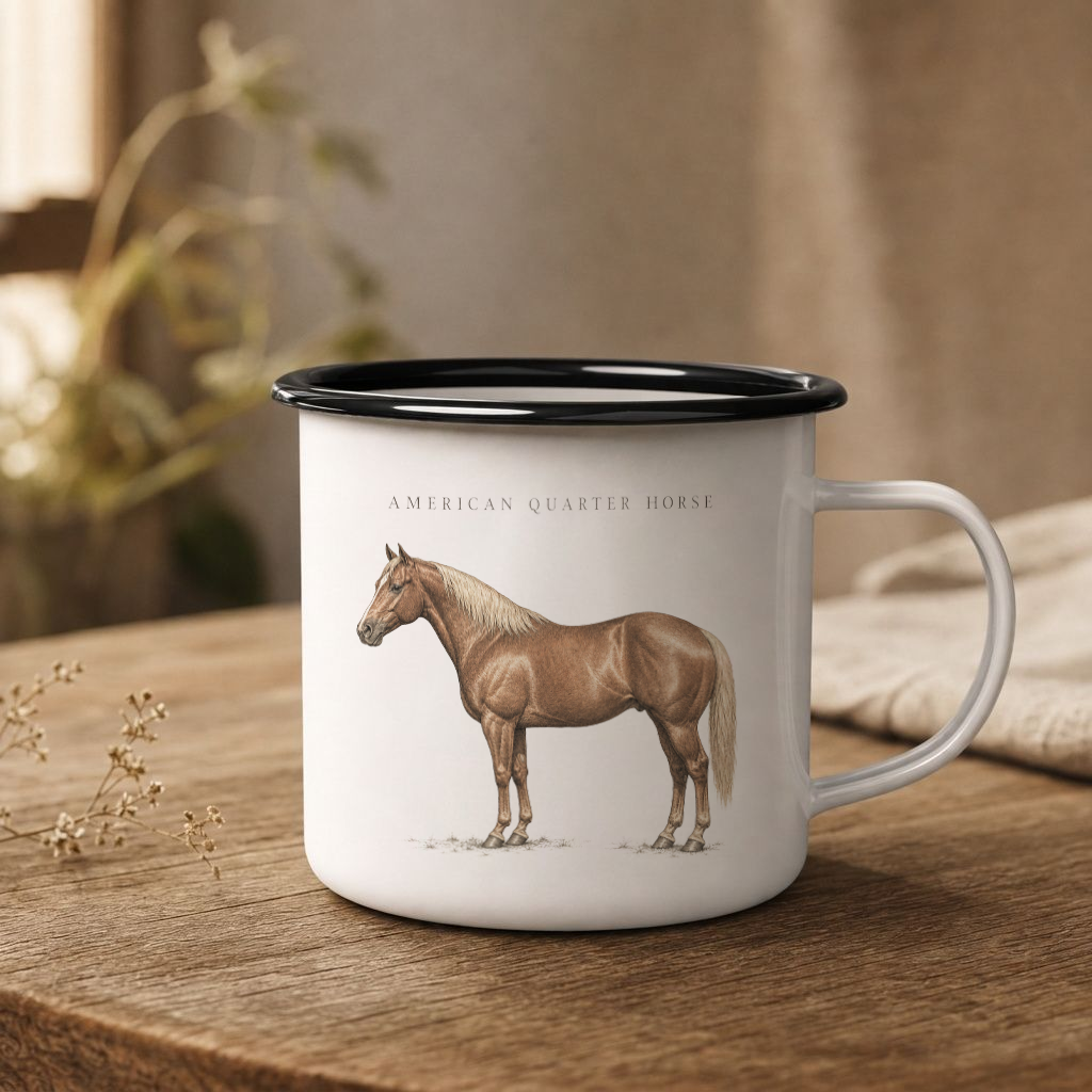 American Quarter Horse, Rancher Enamel Mug, Western Coffee Cup, Rustic Country Gift