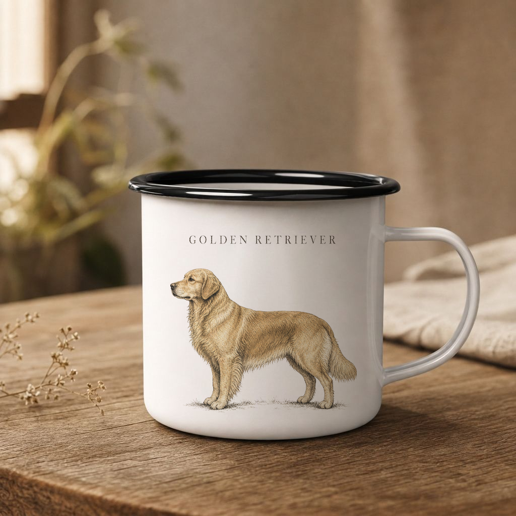 Golden Retriever Enamel Mug, Rustic Dog Coffee Cup, Country Dog Lover Gift