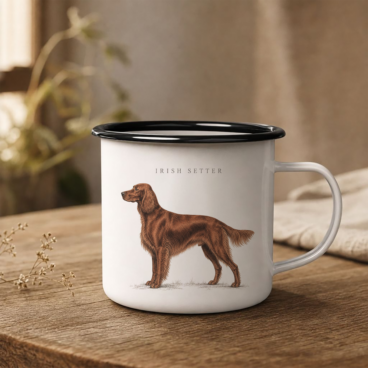 Irish Setter Enamel Mug, Rustic Dog Coffee Cup, Sporting Dog Country Gift